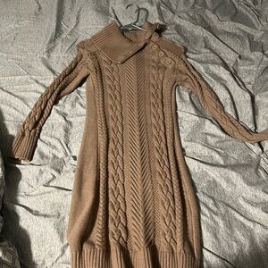Cozy Tan Cable Knit Sweater Dress